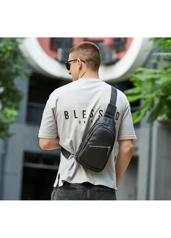 Сумка слінг нагрудна чоловіча шкіряна чорна Tiding Bag (394178071)
