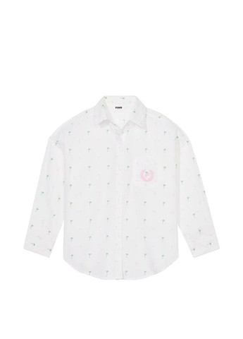 Белая всесезон пижама cotton poplin oversized button-down sleepshirt + boxer shorts Victoria's Secret