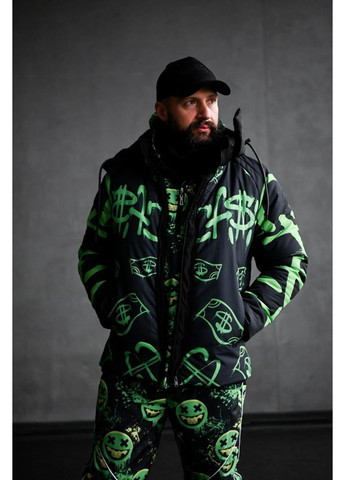 Комбінована демісезонна куртка чоловіча з принтом зима капюшон No Brand