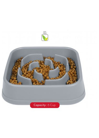 Посуд для собак Силіконова квадратна миска Slow Maze Feeder для повільного годування 1.44 л світло-сіра (0084297309930) Dexas Силіконова квадратна миска Slow Maze Feeder для по (366521436)