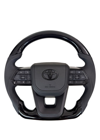 Руль для Land Cruiser 100, Prado 120. Рояльный лак. Со скошенным низом. Логотип – черный глянец. Toyota (346055192)