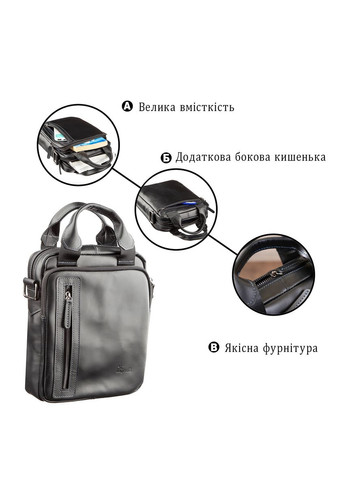 Чоловіча ділова сумка через плече із натуральної шкіри з кишенями чорна (sku_11184) No Brand (328922811)