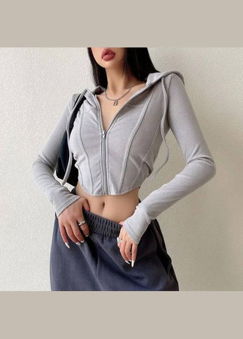 Женская стильная бежевая в корейском стиле блузка кофта на молнии с длинным рукавом трендовая качественная No Brand кофта (288577487)