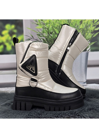 Зимние ботинки зимние для девочки на овчине молочные на платформе Lilin