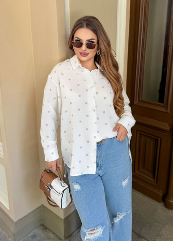 Молочная повседневный, кэжуал рубашка в горошек No Brand с длинным рукавом