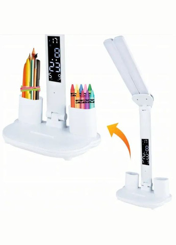 Настольная лампа с часами и подставкой для телефона Rotary Table Lamp с двумя плафонами на аккумуляторе с термометром Белая No Brand (326800195)