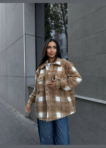 Бежевая рубашка в клетку No Brand с длинным рукавом