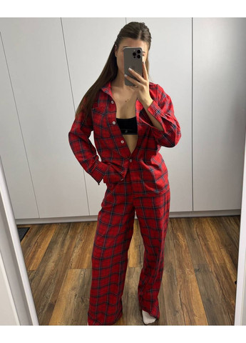 Червона зимня піжама 806 фланель туреччина,клітинка,штани та сорочка Україна