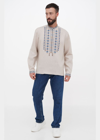 Сіра класична чоловіча вишиванка з льону захар, комір стійка., р., код 9418/58/534 ГАЛЕРЕЯ ЛЬОНУ льон (333164624)