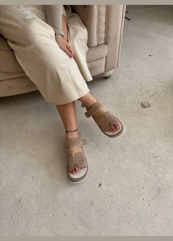 Бежевые босоножки из натуральной замши на платформе 4 см No Brand