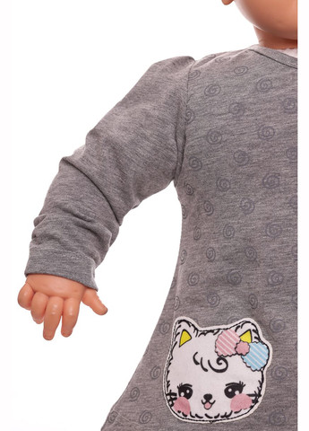 Сірий демісезонний костюм з довгим рукавом для дівчинки трикотажний з кішкою сірий 74 см (33859) BABYKROHA
