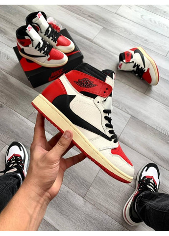 КРОСІВКИ ЖІНОЧІ NIKE AIR JORDAN TRAVIS SCOTT + CACTUS JACK WHITE RED НАЙК АІР ДЖОРДАН No Brand білі демісезони (367169858)