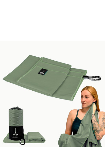 Дорожное спортивное полотенце 60х120 из микрофибры с чехлом Зеленое Love You однотонный хаки