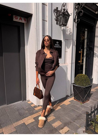 Темно-коричневые демисезонные женские леггинсы со штрипками Asi.Store.ua