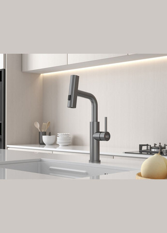 Змішувач на кухню водоспад із висувною лійкою графіт LGr-35 Nett (337718076)