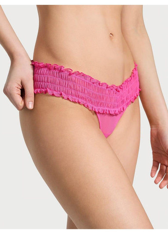 Трусики-стрінги жіночі мереживні Smocked Mesh Thong Panty рожеві Victoria's Secret (349729520)