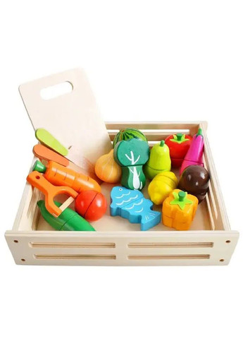 Дитячий дерев'яний комплект набір овочів фруктів для нарізування в ящику коробці 34 елементи 23,5х26х6 см (476856-Prob) Unbranded (291984585)