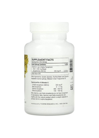 Витамин Е Ultimate-E, 60 капсул ля поддержки сердечно -сосудистой системы Thorne Research (324607467)