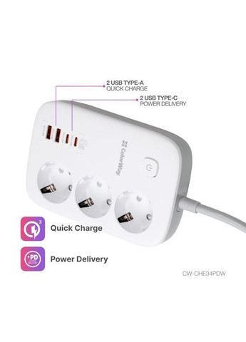 Мережевий фільтр живлення (CW-CHE34PDW) Colorway CW-CHE34PDW 3 розетки/4USB (295930249)