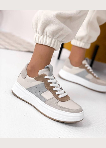 Бежеві жіночі кросівки кеди з натуральної шкіри (1036) No Brand