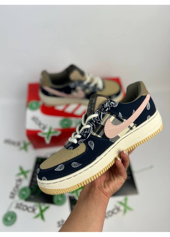 КРОСІВКИ ЖІНОЧІ NIKE AIR FORCE 1 LOW X TRAVIS SCOTT CACTUS JACK BLUE BROWN НАЙК АІР ФОРС 1 ПРЕМІУМ No Brand комбіновані демісезони (369393021)
