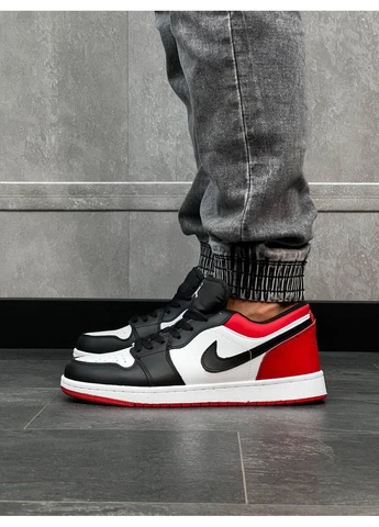 Білі кросівки чоловічі nike air jordan retro 1 low white red black найк аір джордан білі демісезон No Brand