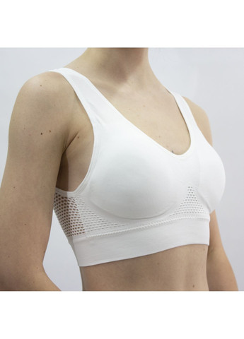 Бесшовный спортивный топ-бра белый, мягкая поддержка, дышащий гипоаллергенный материал, р. S–2XL No Brand (363968240)