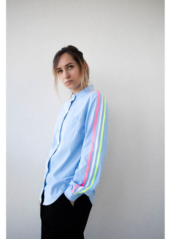 Голубой спортивная, повседневный, кэжуал рубашка однотонная No Brand с длинным рукавом