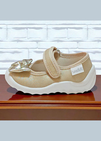 Золотые ортопедические закрытые тапочки на липучке сменка в садик для девочки валди Waldi с бантом