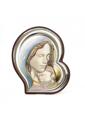 Срібна ікона Богородиця з немовлям у формі серця з емаллю 13х15см Prince Silvero (265215486)