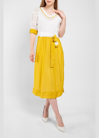 Молочна жіноче літнє плаття шовкове жовто-біле дизайнерське нарядне іннеса мкprinnessa Modna KAZKA