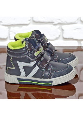 Темно-синие спортивные, повседневные осенние демисезонные утепленные ботинки на липучках ортопедические хайтопы на флисе для мальчика казка L&D