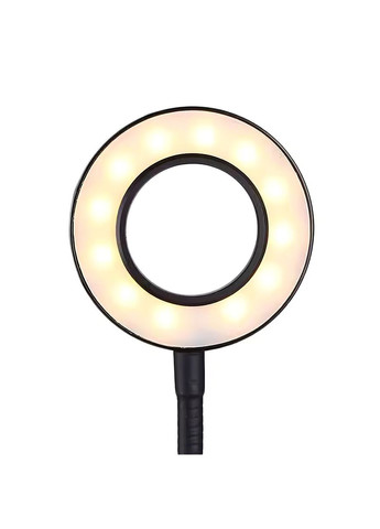 Лампа кільцева світлодіодна на прищіпці із тримачем для телефону та гнучкою ніжкою 2 в 1 діаметр 9 см No Brand (361029082)