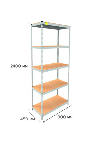 Металевий стелаж Light Series (розмір 2400х900x450мм) 5 полиць ДСП до 100кг Білий Emby (331639899)