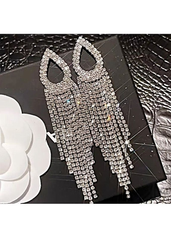 Сережки урочисті у стразах Довгі сріблясті No Brand (349812750)