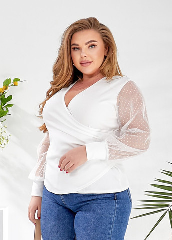 Білий демісезонний жіночий пуловер з рукавами із сіточки пуловер No Brand