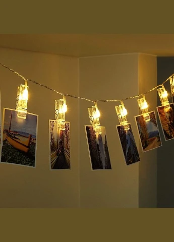 Світлодіодна гірлянда в формі прищіпок, 6 м, 40 LED, 8 режимів, тепле біле світло, прозорий провід, з пультом Nizirioo (315719893)