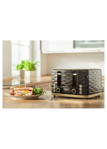 Тостер 1600Вт, підігрів, розморожування, 4 слоти, пластик, чорно-золотий Sencor (370616909)