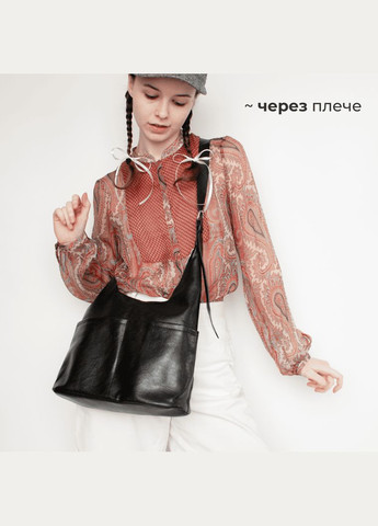 Велика чорна сумка шкіряна через плече однотонний елегантний шопер вінтаж ретро корейський стиль містка на блискавку з кишенями No Brand (316323075)