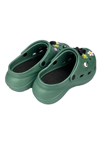 Женские кроксы сабо на платформе с джибитсами зеленые 10119-3 Sanlin (292712112)
