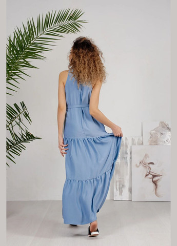 Світло-синя сукня жіноча ярусна максі із зав'язками синя mkaz6209-01 Modna KAZKA