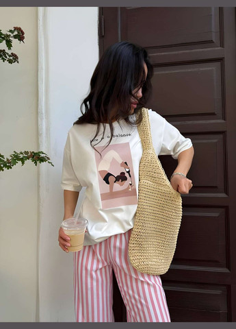 Жіноча рожева бавовняна футболка із веселим принтом бавовна вінішко йога Україна - (339402880)