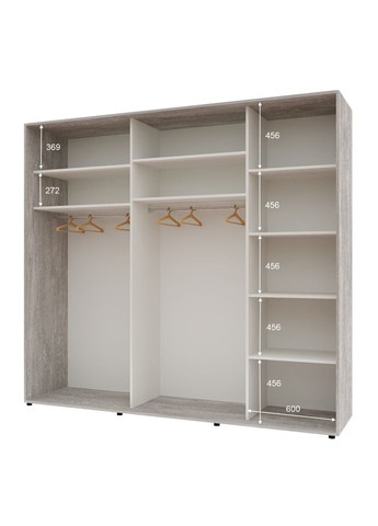 Шафа-купе тридверна 240*60*240 см Бетон 3 двері Дзеркало Стандарт Комфорт Меблі (360434856)