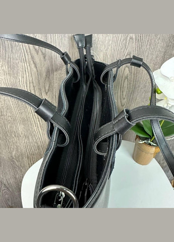 Жіноча сумка із замшевою вставкою на плече комбінована чорна (sku_1583) No Brand (330575967)