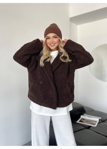 Коричневая зимняя женская короткая шуба-куртка из букле коричневого цвета 35406 Fashion