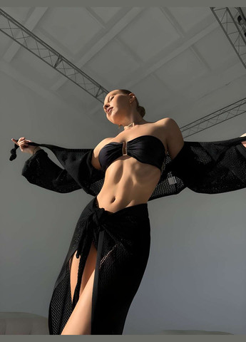 Жіночий літній білий ажурний пляжний комплект накидка топ і спідниця Україна (345557382)