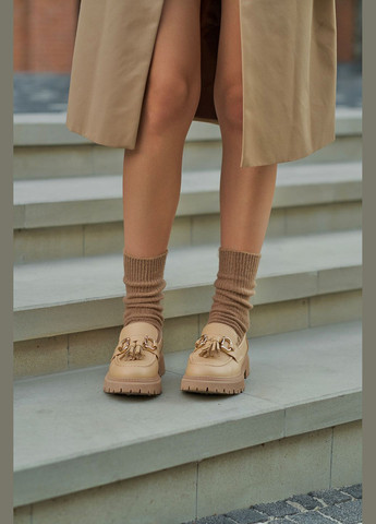 Бежевые темно-бежевые носки в рубчик из шерсти мериноса SOX однотонные (266424473)