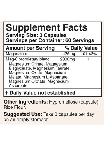 Double Wood MAG-8 Magnesium Complex Supplement 2300 mg (3 caps per serving) 180 Caps Double Wood Supplements (284120277)
