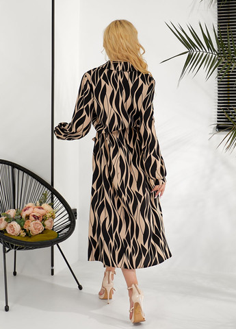 Бежева повсякденний, кежуал, вечірня сукня-сорочка з довгими рукавами сукня-сорочка No Brand з абстрактним візерунком