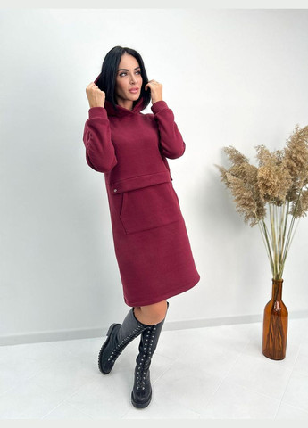 Бордова тепла сукня-худі на флісі Fashion Girl